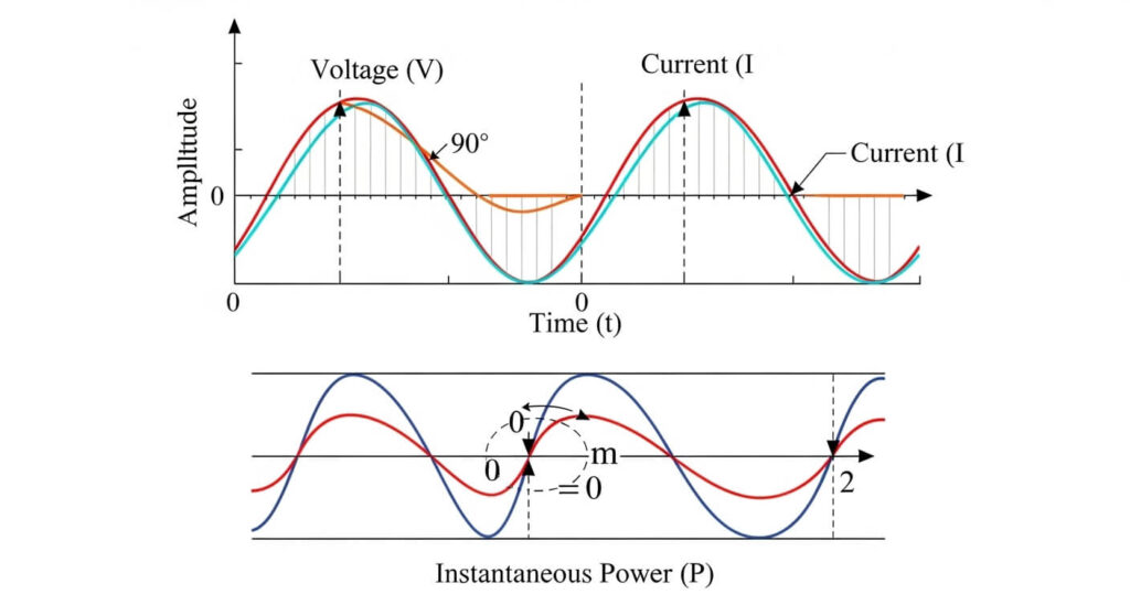 Kompanzasyon sisteminde akım ve gerilim faz farkı diyagramı