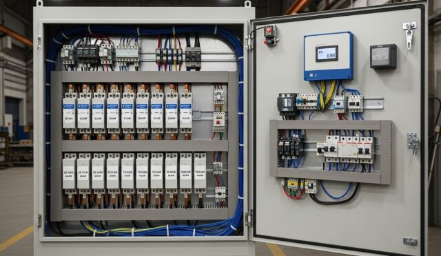 Kompanzasyon panosu ve kondansatör gruplarıyla reaktif güç dengeleme sistemi